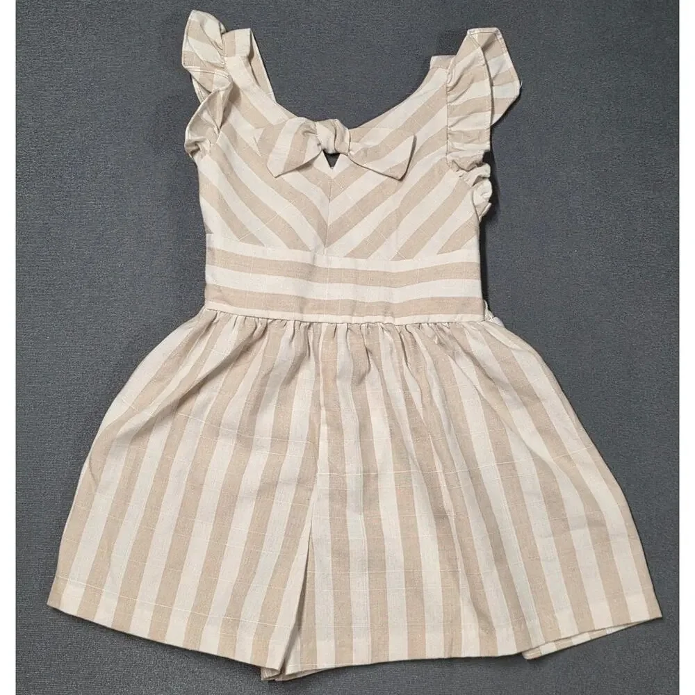 Bonnie Jean Girls Size 6 Romper Shorts Tan Smocked Ruffle Sleeve